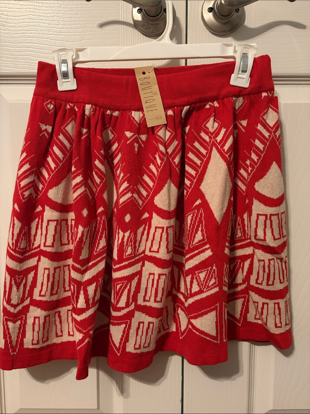 Umgee Red & Cream Geometric Circle Skirt